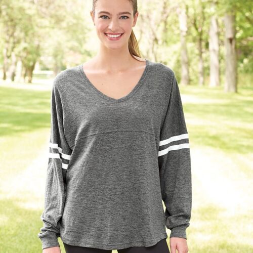 Women’s Slub Jersey Varsitee V-Neck Long Sleeve T-Shirt Thumbnail